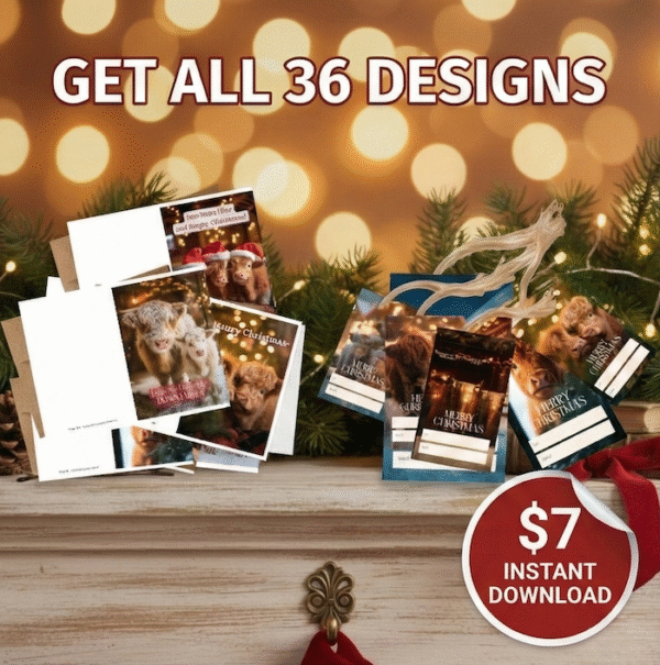 christmas printables with highland cows